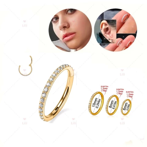 Kit 6/12 Peças Piercing de Argola Click Aço cirúrgico com Zircônia - Dourado