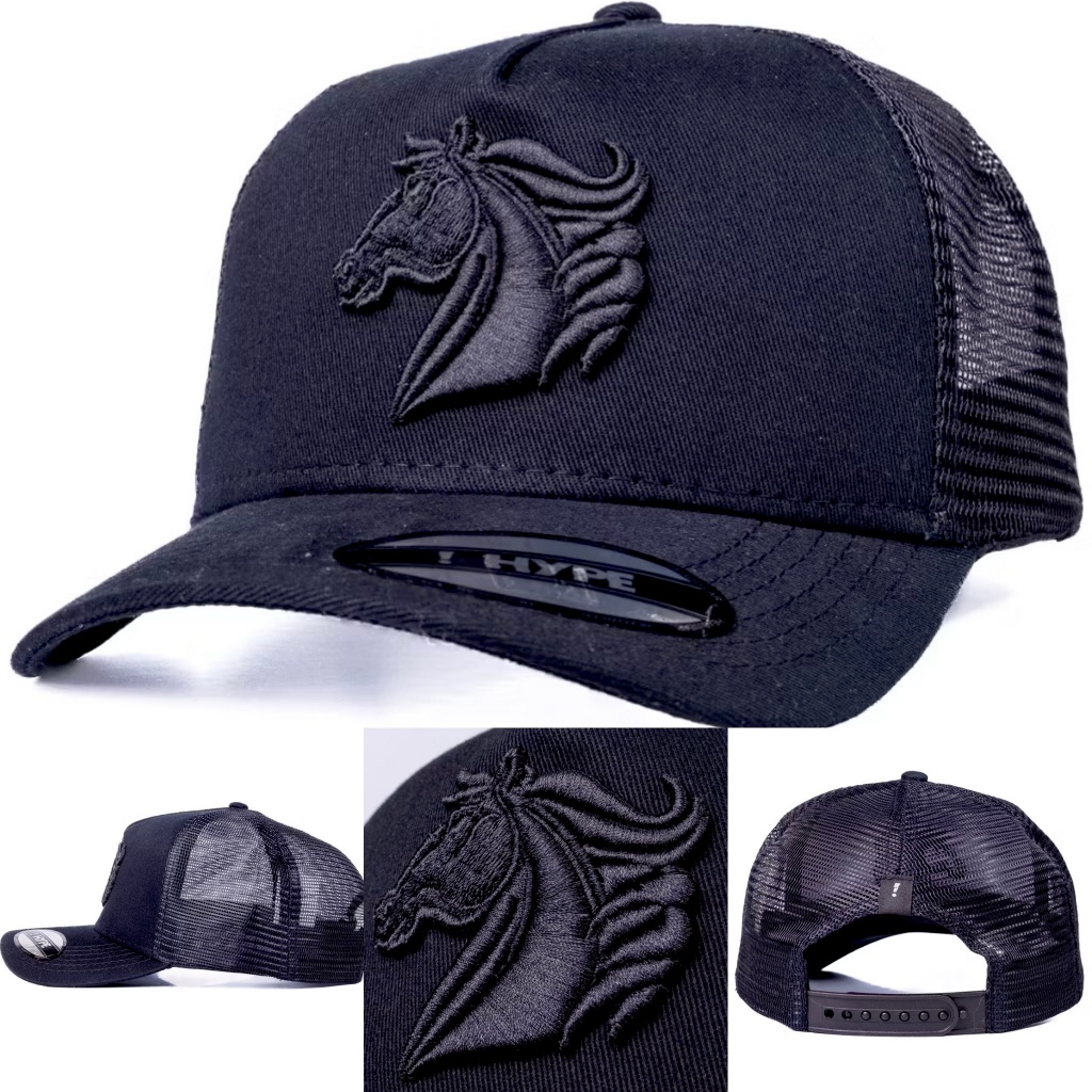 Boné Country Agro Sertanejo Rural Aba Curva Redinha com Regulador Confortável Encaixe Perfeito Cavalo Preto Lançamento
