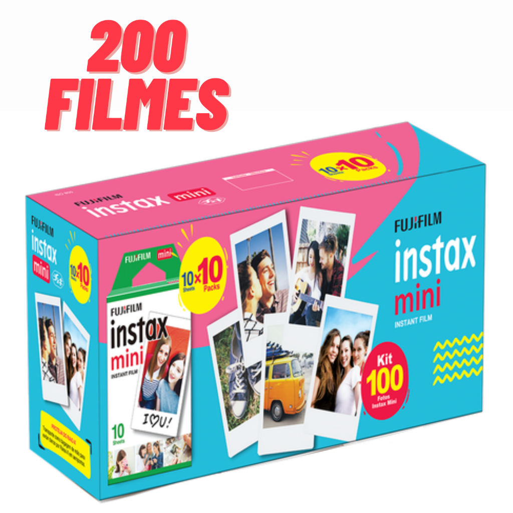 Kit 200 Filmes instax mini Fujifilm borda branca