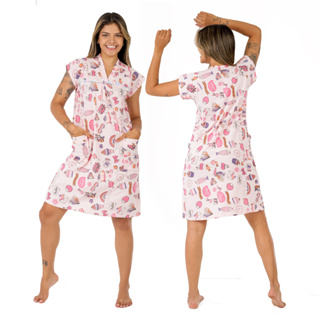Camisola 100% algodão modelo bata confortável moda senhora pijama vestido de dormi em Oferta na Shopee