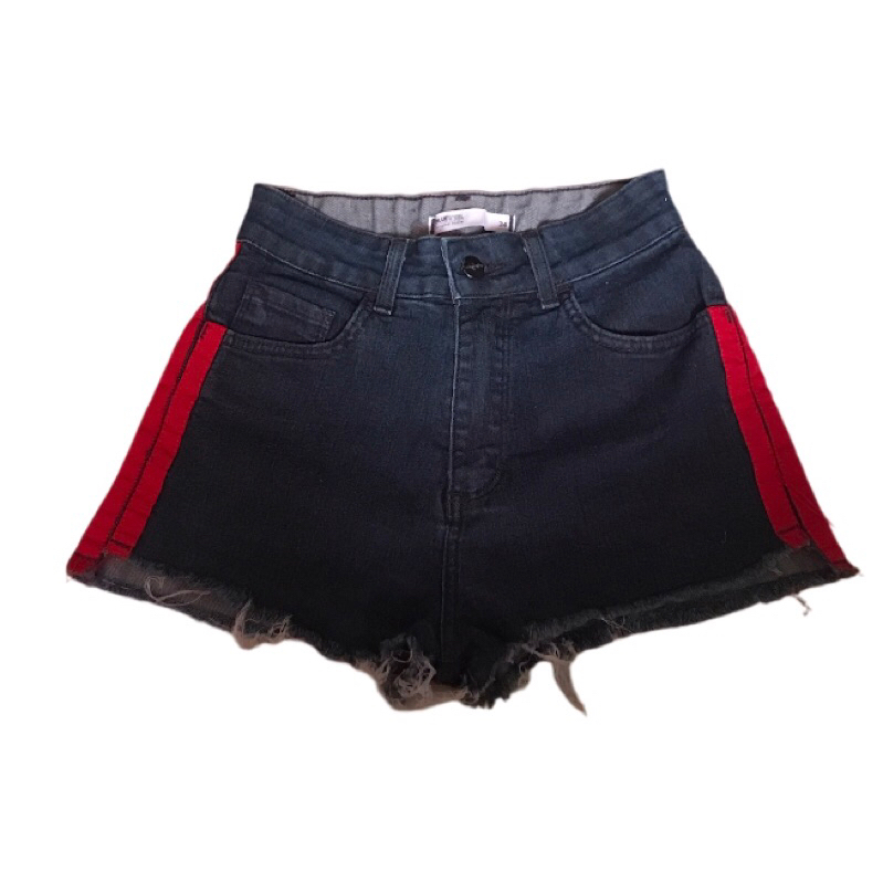Short jeans BLUE STEEL azul escuro com lateral vermelha ziper e  botão tamanho 34 Original Denis