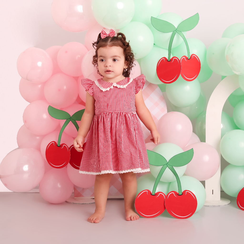 Vestido Bebe Menina Infantil Xadrez Vermelho 100% Algodão Vestido Rodado Xadrez Festas e Passeio