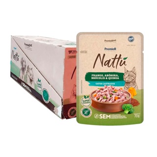 Kit 20un. Ração Úmida Premier Nattu Sachê Gatos Castrados Frango, Abóbora, Brócolis e Quinoa 70g em Oferta na Shopee