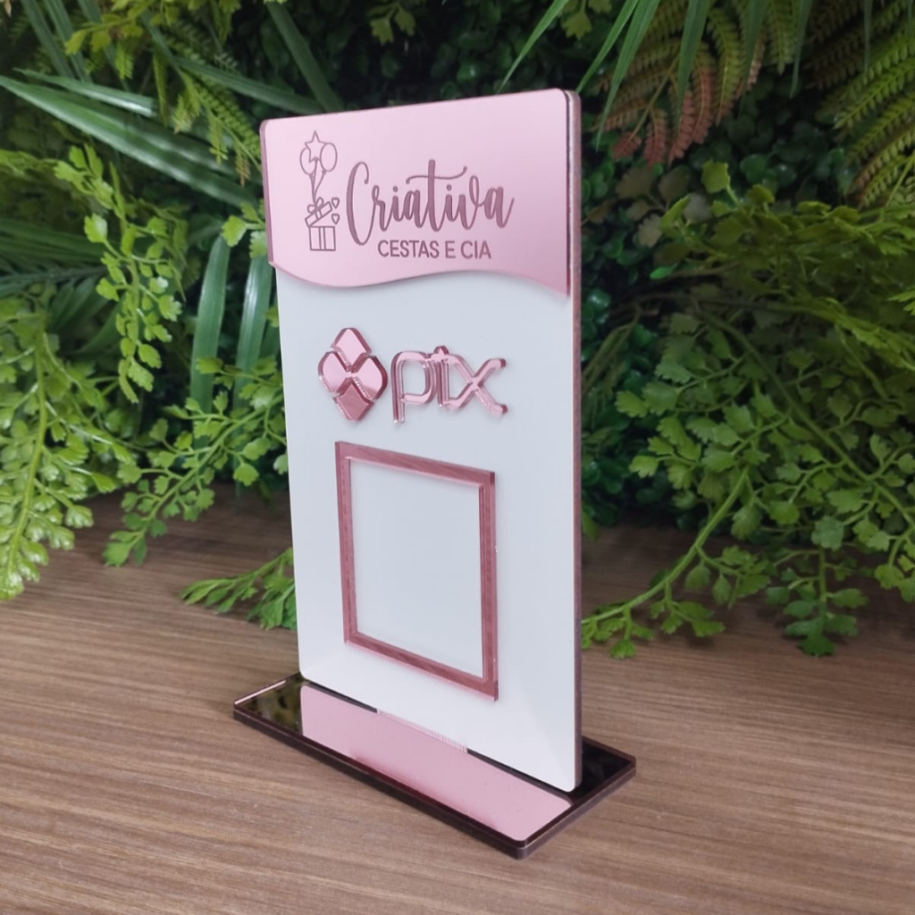 Placa Identificação Display 01 Qrcode Pix Com Logo Personalizado Mdf Acrílico Espelhado Loja
