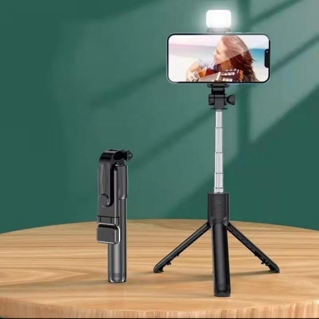 Tripé bastão pau selfie celular controle via bluetooth
