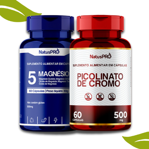 Kit 1x 5 Magnésios 500mg + 1x  Picolinato de Cromo 500mg - NatusPro
