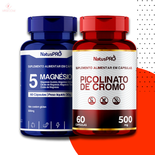 Kit 1x 5 Magnésios 500mg 60 Caps + 1x  Picolinato de Cromo 500mg 60 Caps - NatusPro