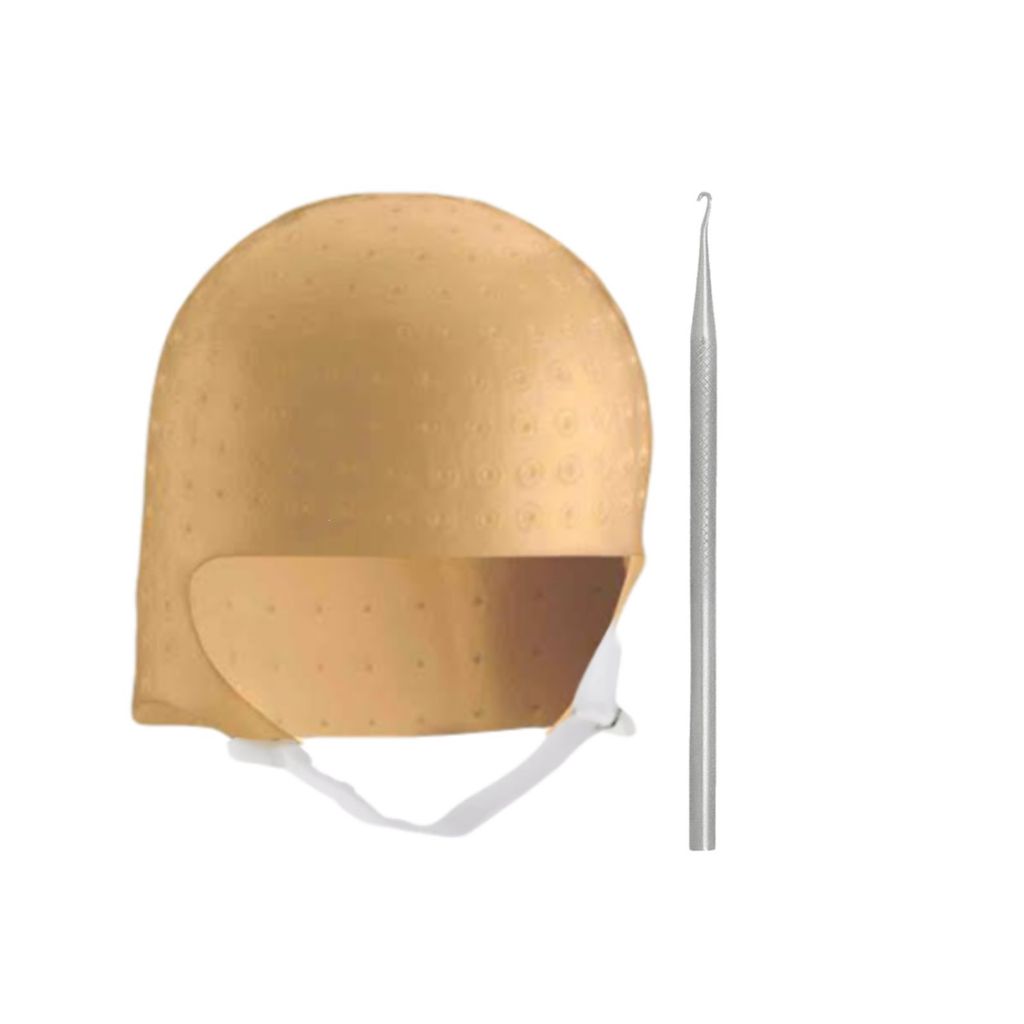 Touca de mechas para luzes com regulagem transparente + Agulha Inox (ESCOLHA A SUA)