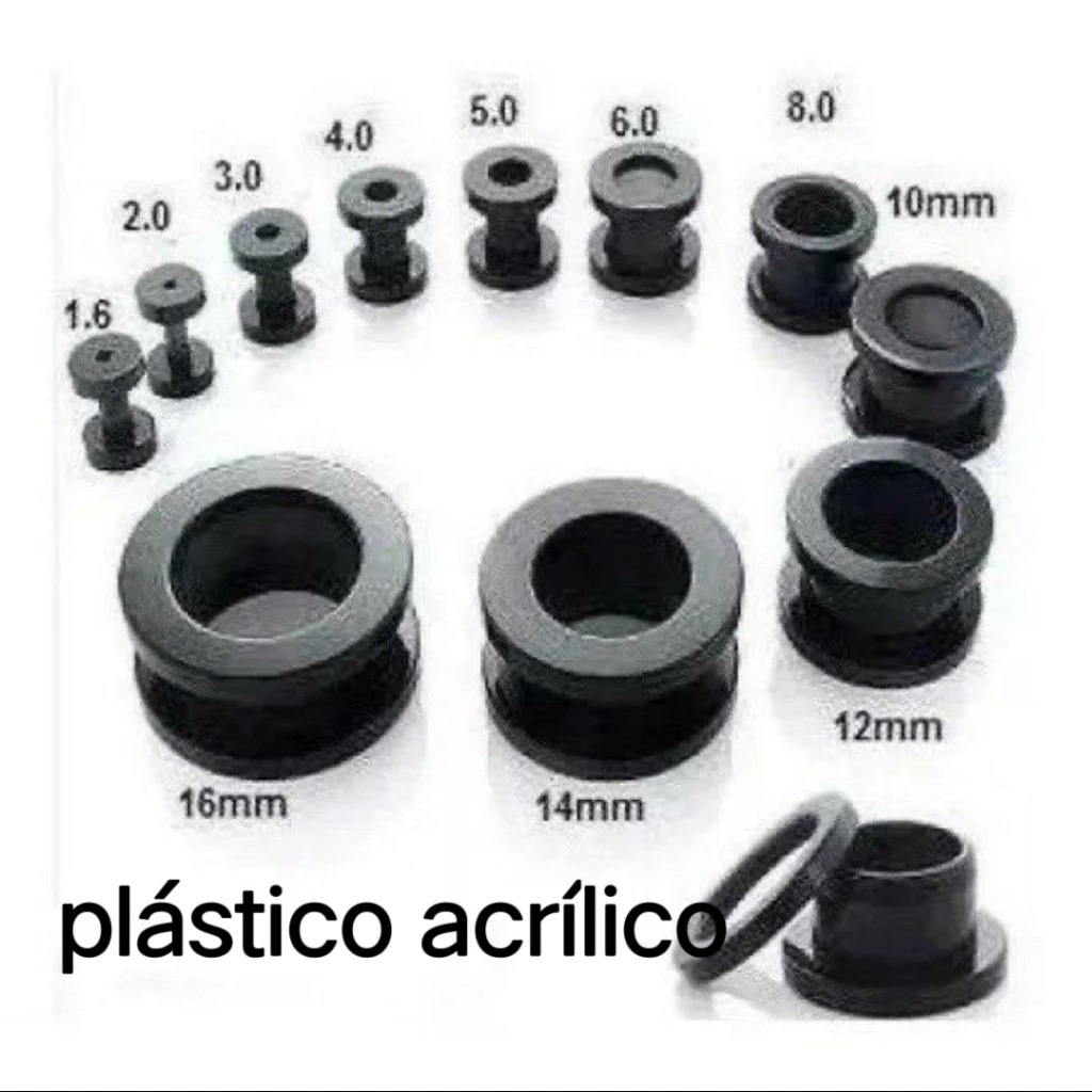 2 Alargador Preto plástico acrílico 1 ao 24mm piercing brinco expansor