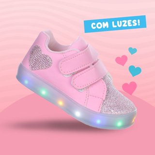 Tenis Calcado de Luz Pisca Infantil Feminino Rosa Meninas Coracao Glitter em Oferta na Shopee