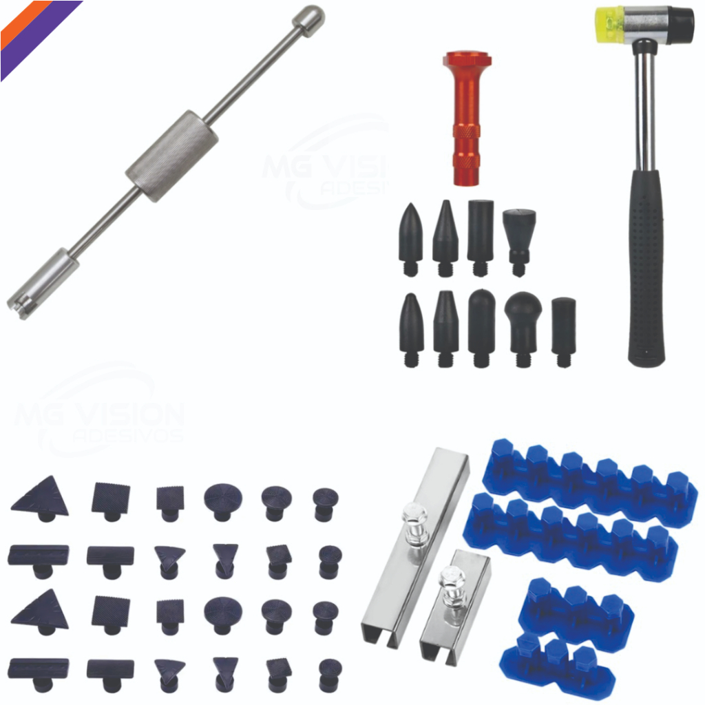 Kit martelinho de ouro, Repuxadeira, pino rebatedor, martelinho, ventosas, shark vinco.