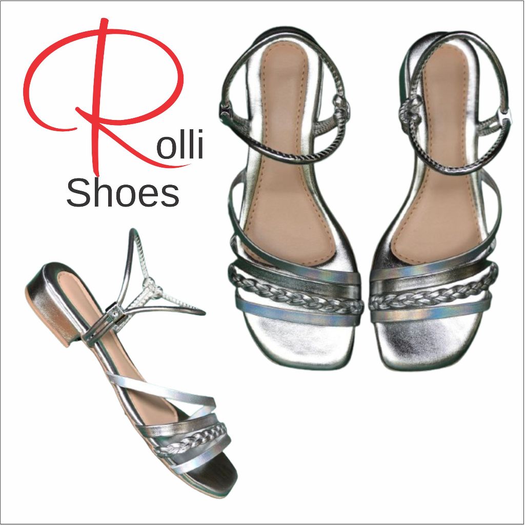 Promoção TOP: Sandália Feminina Salto, Saltinho, Salto Baixo. Prata 4 tiras
