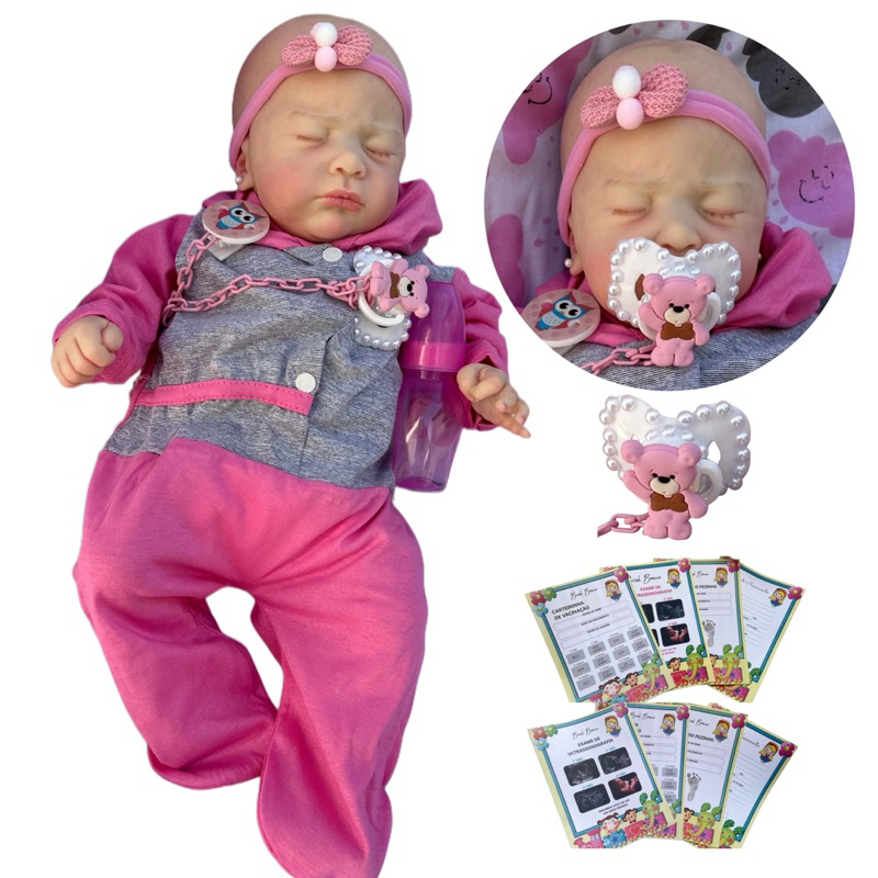 Boneca Bebê Reborn menina com pintura realista dormindo