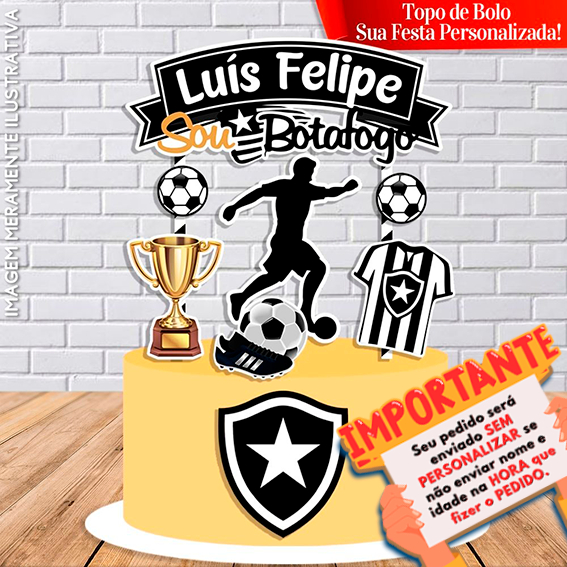Topper Topo de Bolo Personalizado com Nome e Idade para Festa Botafogo