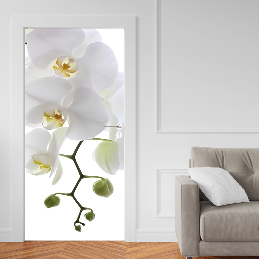Adesivo para Portas de Madeira ou Vidro Papel de Parede Decoração Revestimento Flores - ORQUÍDEA BRANCA - 102X