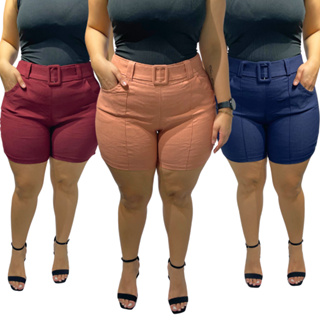 Short Plus Size Feminino Bengaline Social Com Cinto Fivela Alfaiataria Cintura Alta 42 ao 52 em Oferta na Shopee