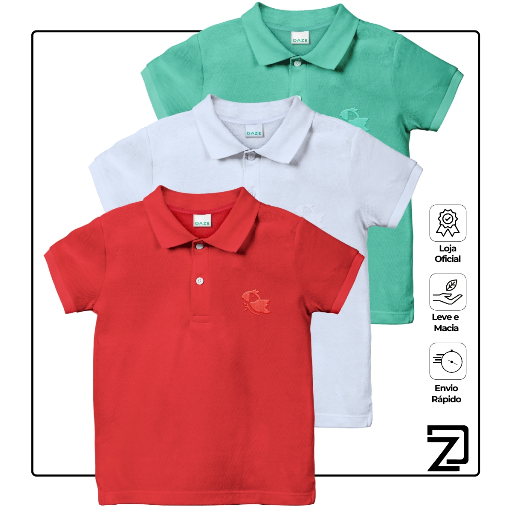 Kit 3 Camisa Básica Polo Infantil Piquet Algodao Menino Festas em Oferta na Shopee