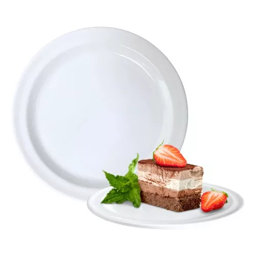 Jogo de Prato Sobremesa Bolo Pudim Pavê  Branco 18 cm