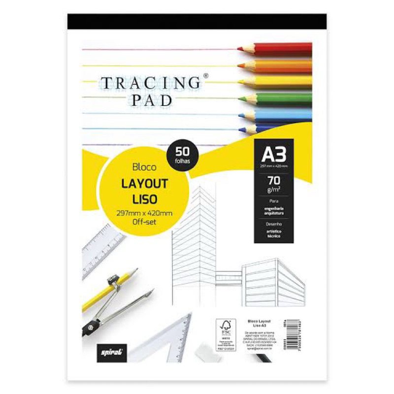 Bloco layout liso A3 70g Tracing Pad 81463 Spiral BL 50 FL