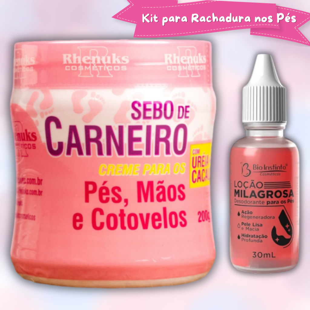 Kit para Rachadura nos Pés - Creme Sebo de Carneiro 200g + Loção Milagrosa 30ML - Anti Ressecamento E Rachaduras