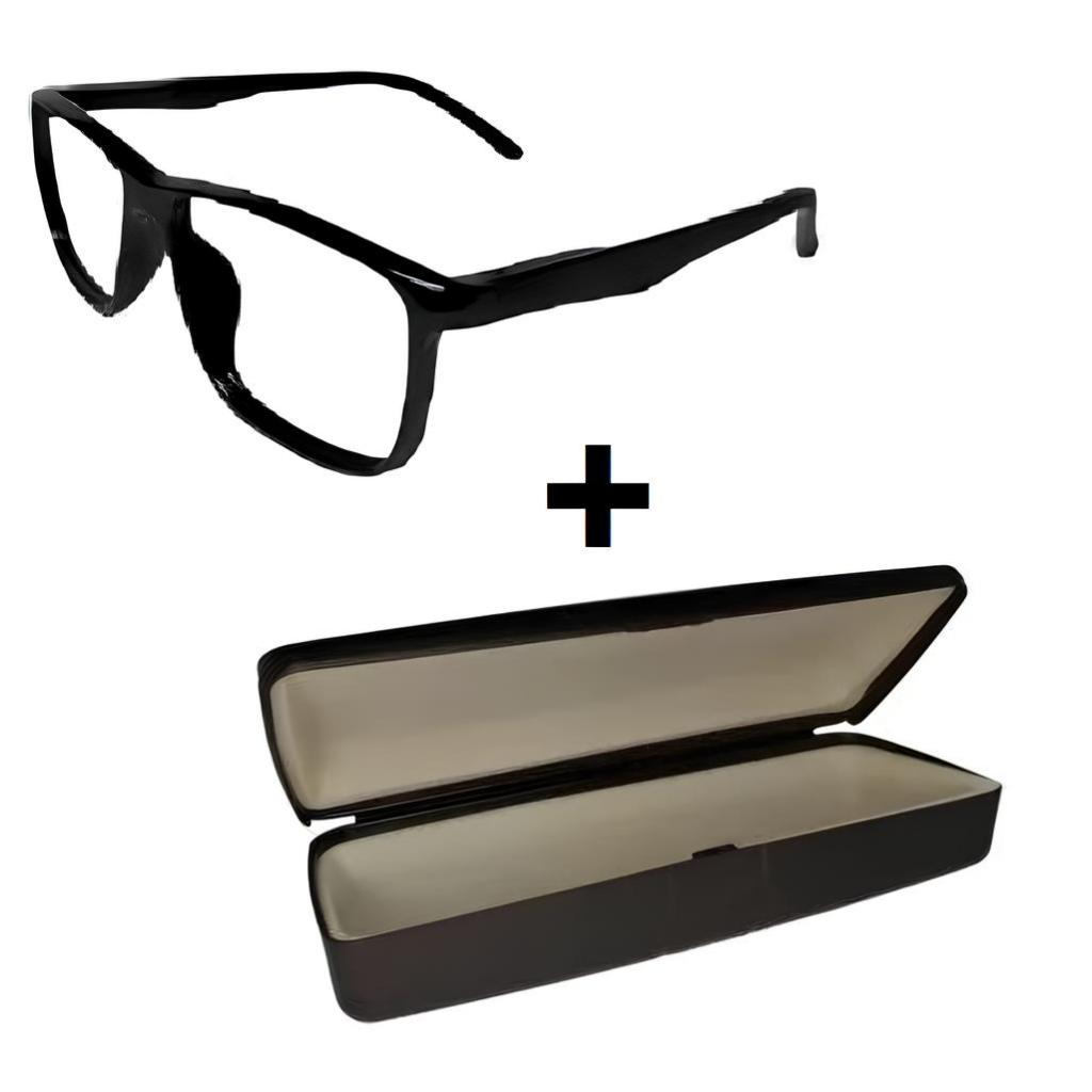 Óculos Com Case Grau 0.5 - 5.0 Preto Piano Black Feminino Masculino Unisex Leitura Descanso