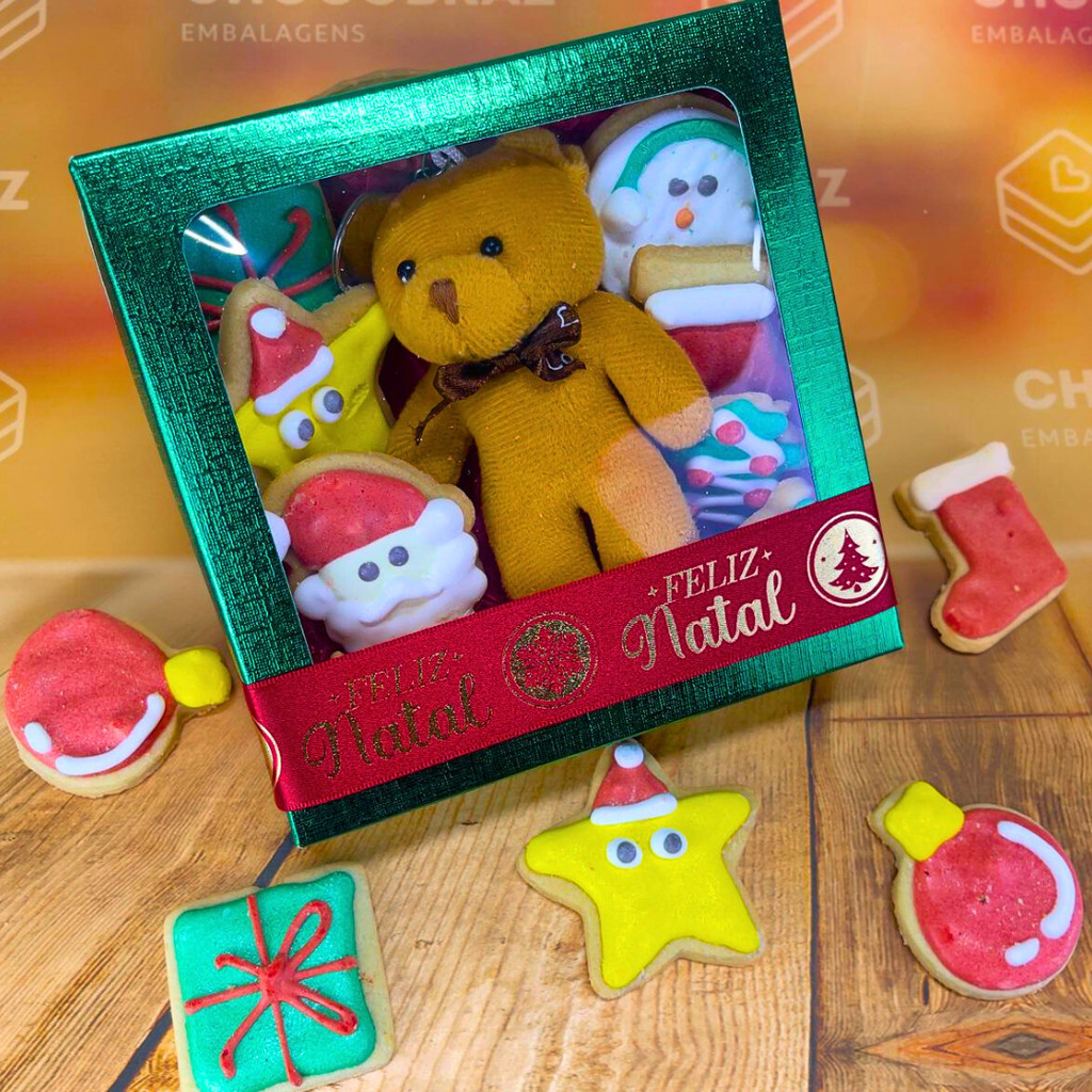 10~40 Caixa Verde Escuro Natal Textura com Visor S21 15x15x4cm ASSK