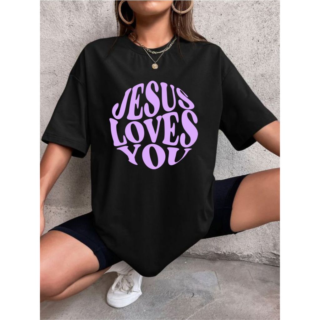 Camiseta Religiosa Oversized Moda Feminina Tshirt Estampada Algodão