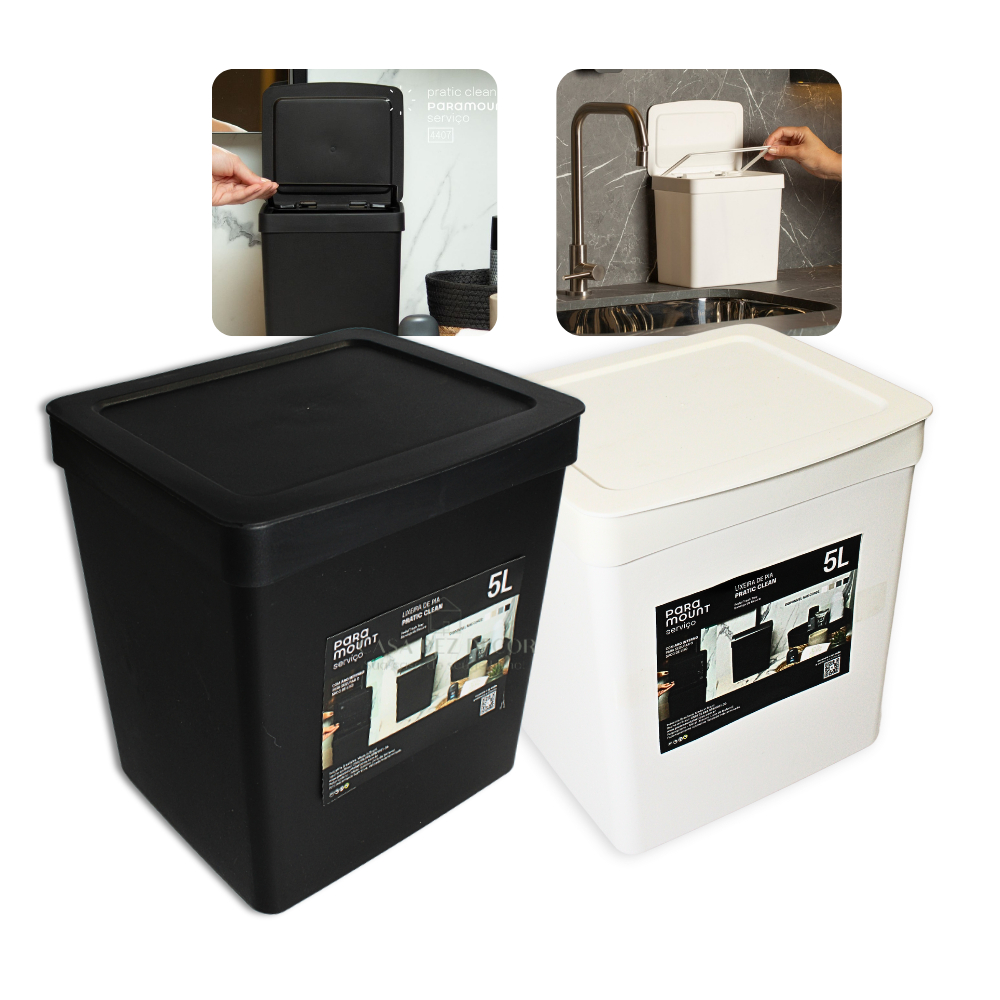 Cesto de Lixo Lixeira para Cozinha Escritório Banheiro Casa 5L Preta / Branca Paramount Compacta em Oferta na Shopee