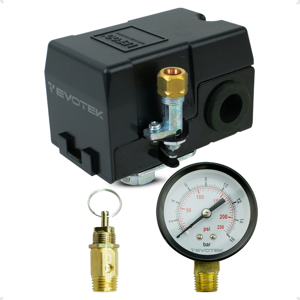 Kit Pressostato 1 Via Ou 4 Vias Com Manômetro E Válvula de Alívio Para Compressor Todas As Marcas