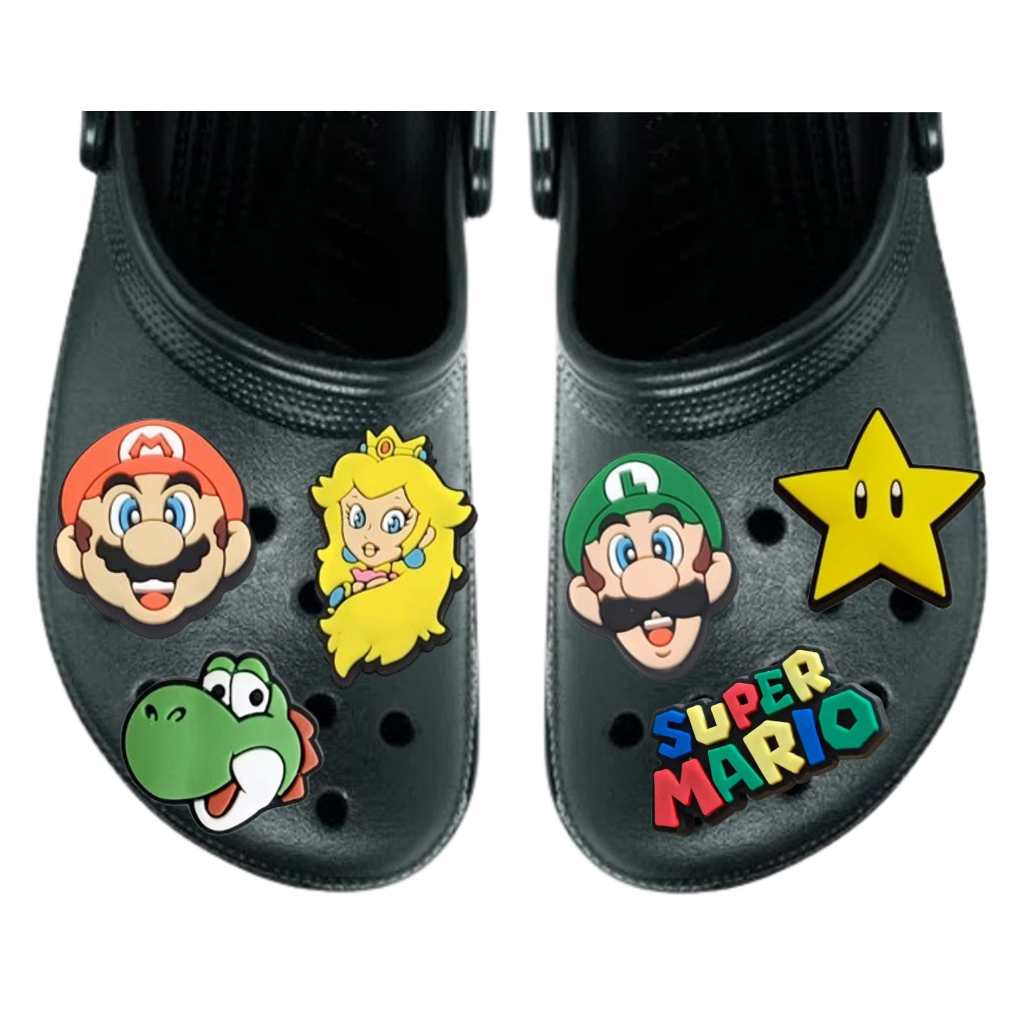 Pins Botons Broche Enfeite Para Croc Calçado Super Mario Bros Kit Com 6 Sortidos