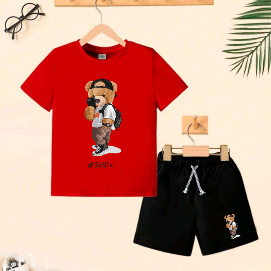 Conjunto infantil menino estampa ursinho  camiseta100% algodão e bermuda moleton com bolso lateral verão