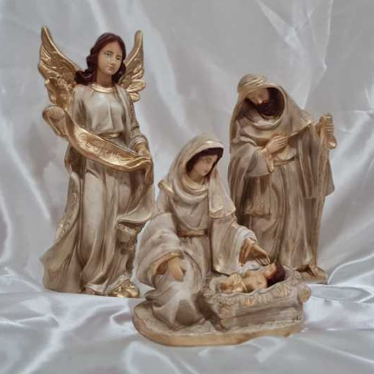 Presépio de Natal Natividade / Pintado Betume / 04 peças / 25 cm