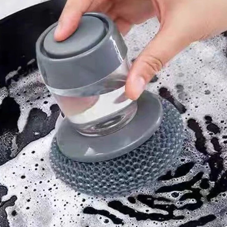Escova De Aço Limpeza Com Recipiente Detergente Lava Louças