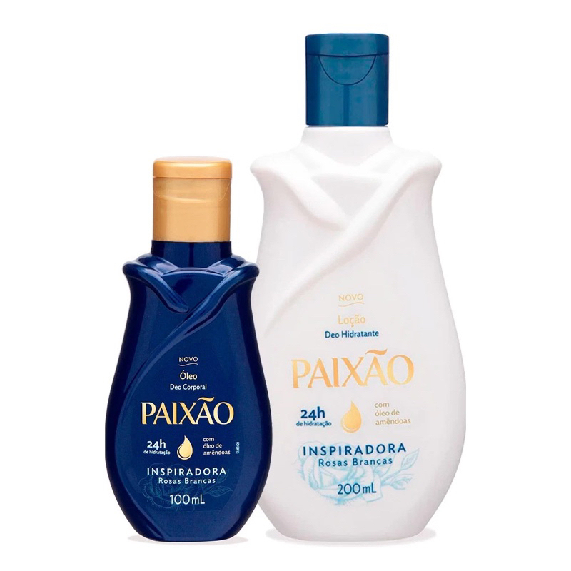 Kit Óleo Corporal Paixão Inspiradora Rosas Brancas 100ml + Loção Hidratante Paixão Inspiradora Rosas Brancas 200ml
