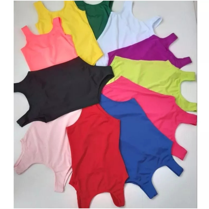 Body Infantil / Collant Regata Colorido Liso Preto Branco Rosa Pink Verde Vermelho Amarelo Azul Maio Ballet Dança Balé