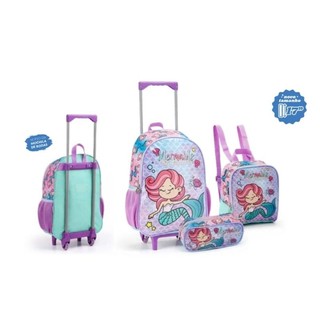 MOCHILA ESCOLAR RODINHA KIT 3PÇS INFANTIL FEMININA UNICORNIO - SEREIA- SEANITE - COMPLETA