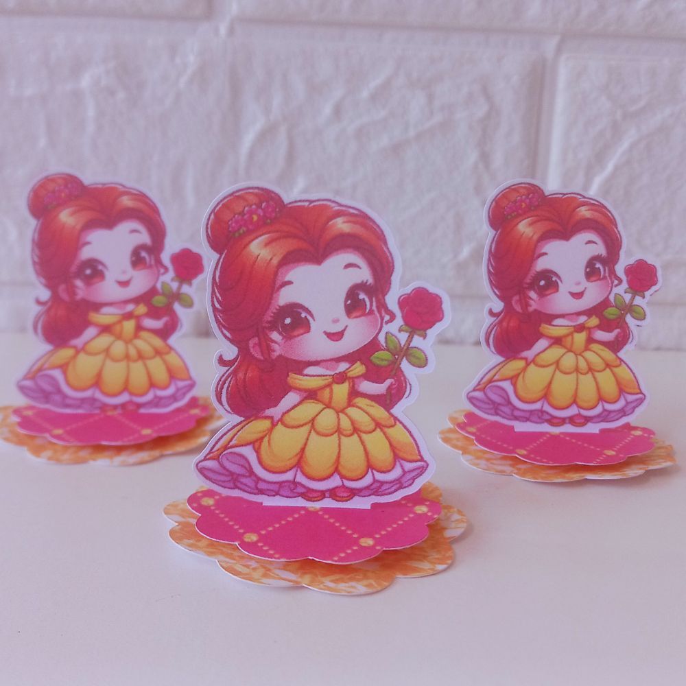 Kit Aplique 3D Princesa BELA, 10, 20, 30 ou 40 und. Tag Personalizada latinha Festa bela e a fera Lembrancinha