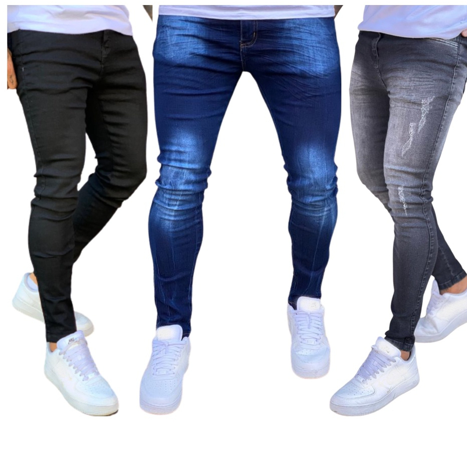 Kit 3 Calças Jeans Masculina Slim Original Elastano Premium