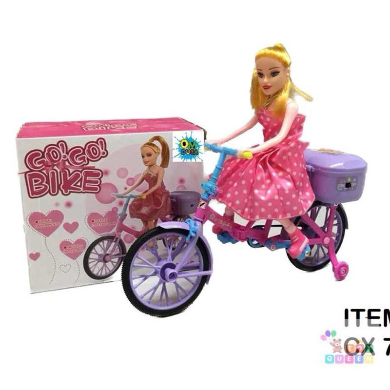 Boneca Similar Barbie Com Bicicleta Ciclista Pedala Articulada Musical Anda E Luz