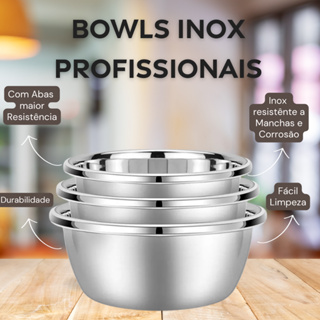 Bowl Inox Tigela Profissional Fundo Grosso Bacia Saladeira Tigela 18, 20, 22, 24, 26cm, 28,30,32, 34 em Oferta na Shopee