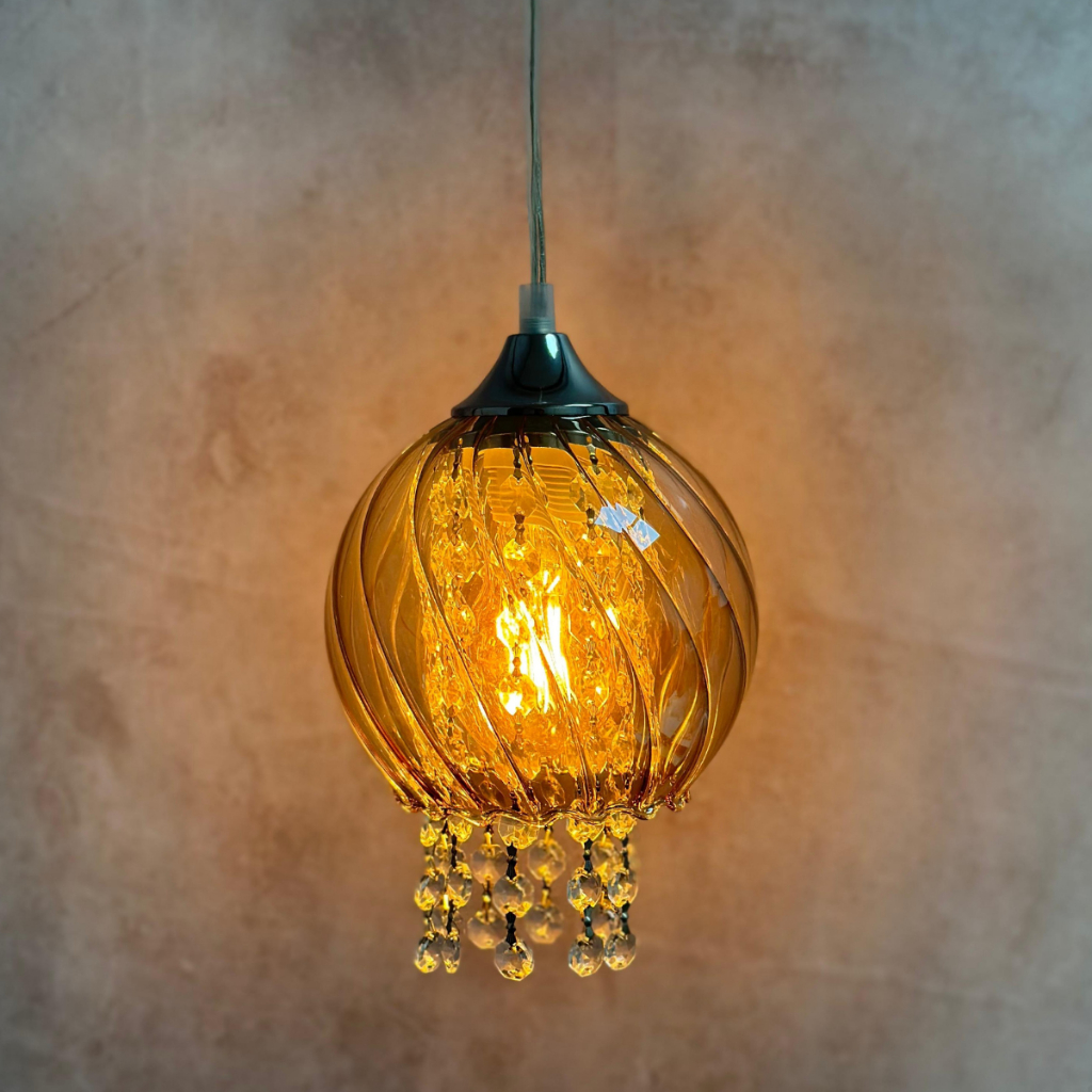 Lustre Pendente Cristal Diana Elisabeth Âmbar E27 Bivolt Taschibra em Oferta na Shopee