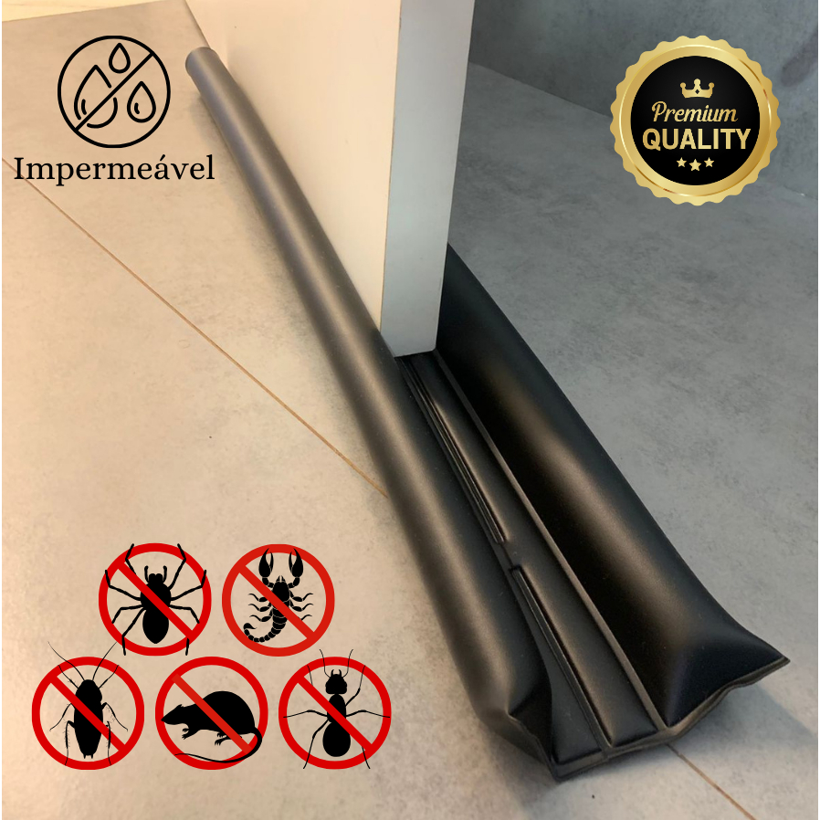 Veda Porta Protetor Impermeável Preto Rolinho 70cm e 80cm Dupla Proteção