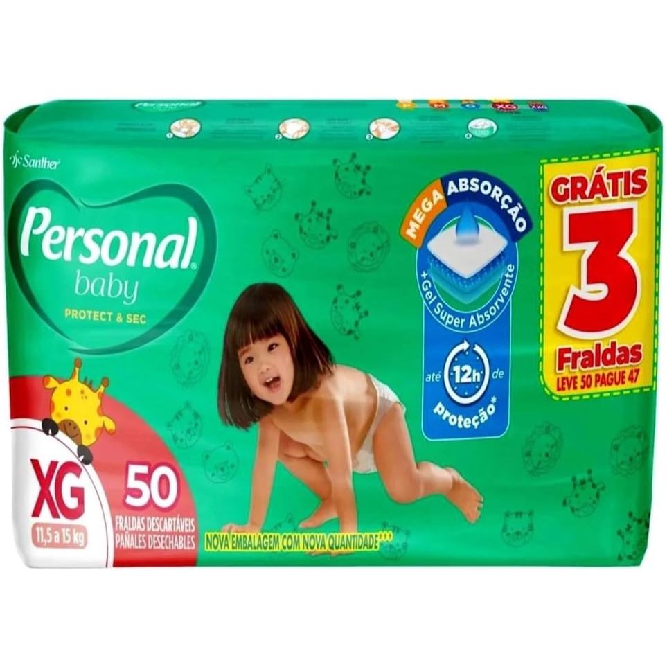 PERSONAL BABY - Fralda Protect&Sec Hiper XG - 50 Un em Oferta na Shopee