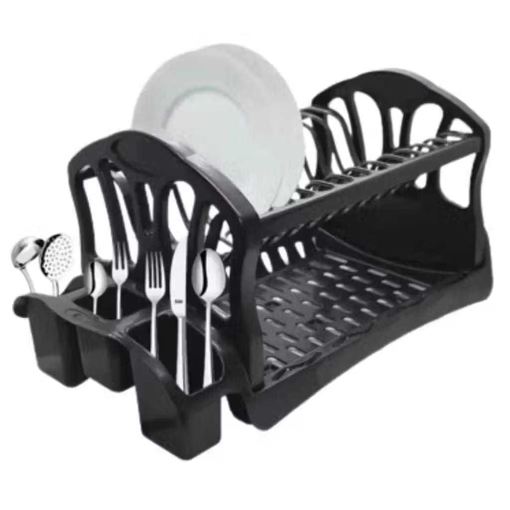 Escorredor Duplo de Louças 13 Pratos, Porta Talher e Copo Para Cozinha Preto em Oferta na Shopee