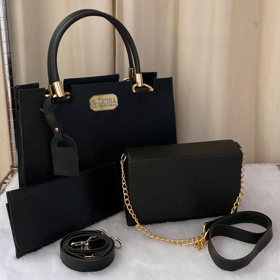 Kit Bolsa Castelo Luisa Victoria Transversal Media + Bolsa Festa + Carteira Conjunto