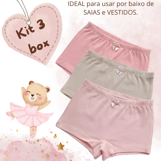 Kit 3 Calcinha Infantil Box Boxer Shorts Shortinho Cores Neutras Cottom Premium Algodão Tapa Fralda em Oferta na Shopee
