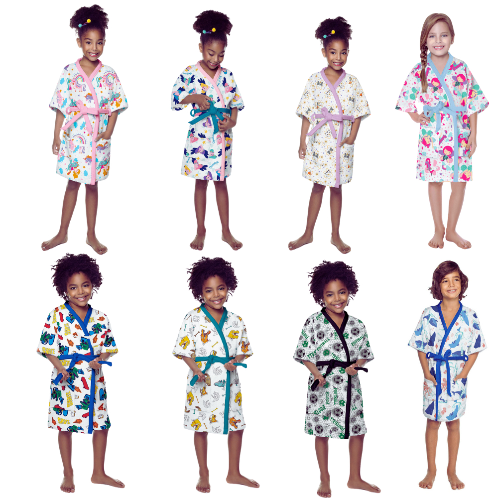 Roupão Infantil Atoalhado Felpudo Pós Banho Praia Piscina 02 A 12 Anos Unicórnio Várias Estampas