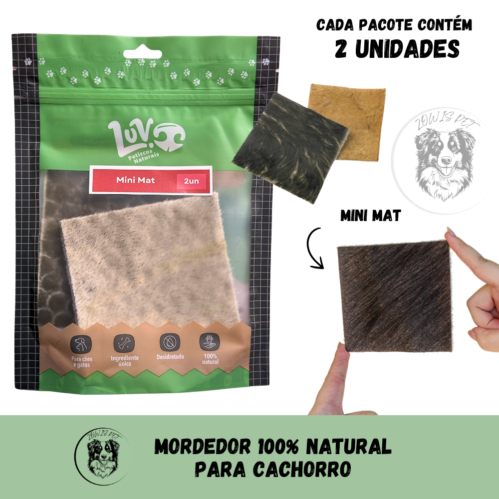 Mordedor 100% Natural para Cachorro Mini Mat - Pele Bovina 2un Luv Petiscos