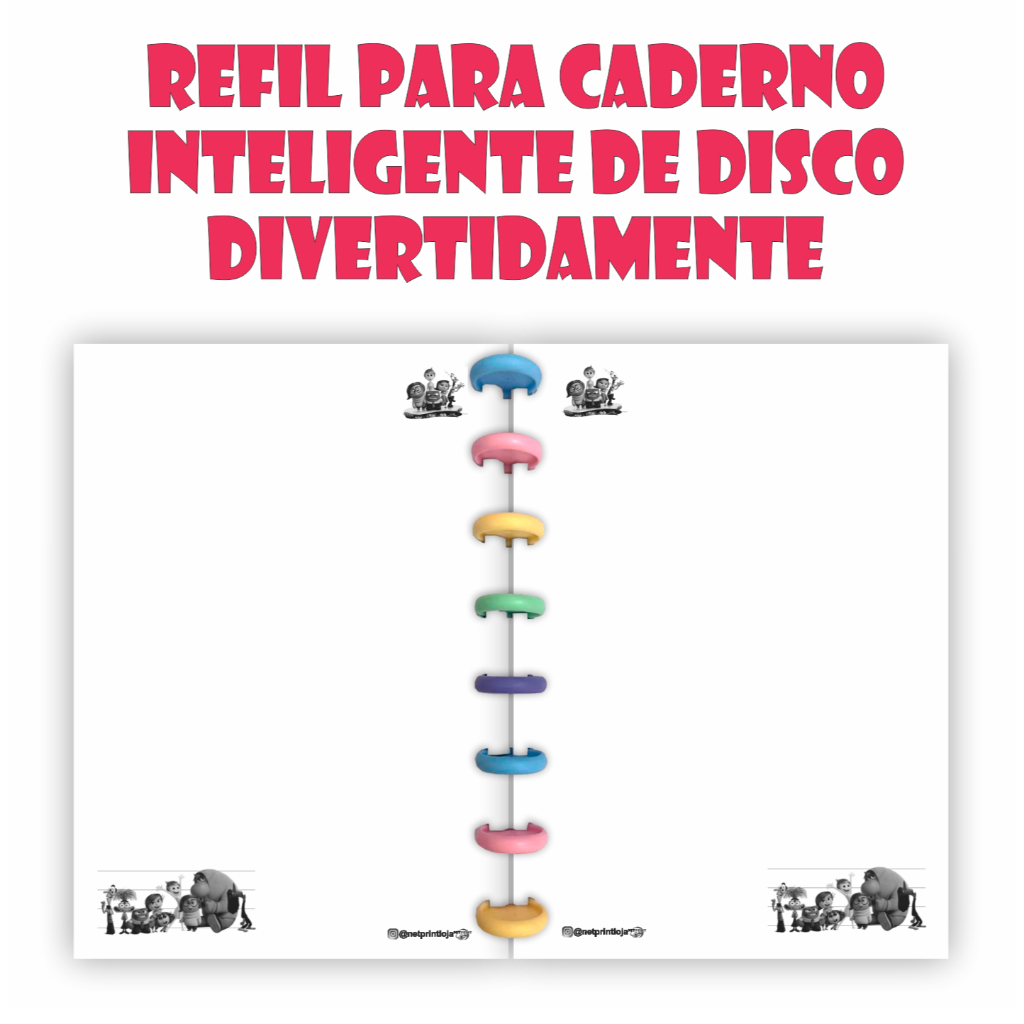 REFIL DE FOLHA DE CADERNO INTELIGENTE DISCO TEMAS VARIADOS  TAMANHO A4 12 FUROS