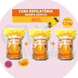 Kit 3 Ceras Egípcia Mel - Quente Depilatória Elástica, menos dolorida. 500g. Total 1,5Kg em Oferta na Shopee